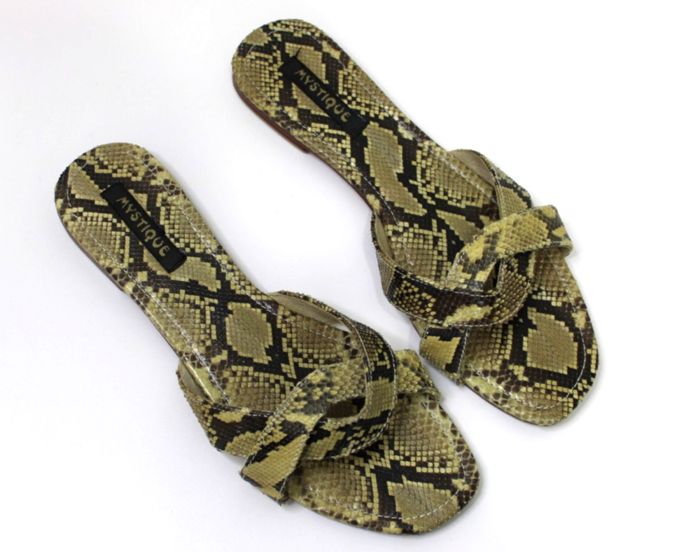 Mystique Snake Skin Print Leather Slides Flat Sandals Size 10